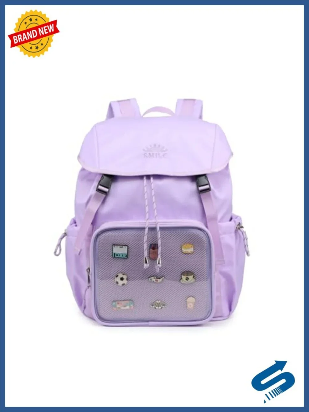 Flip-Top Nylon Ita Backpack, Clear Pin Display Kawaii Travel Daypack